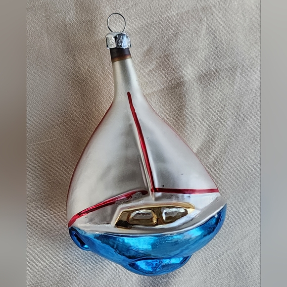 Vintage Mercury Glass Sailboat Christmas Ornament - Picture 3 of 12